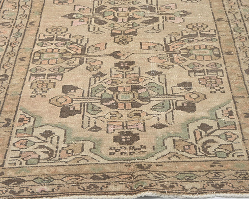 10 Ft Vintage Brown Persian Style Hand Knotted Low Pile Wool Runner Rug
